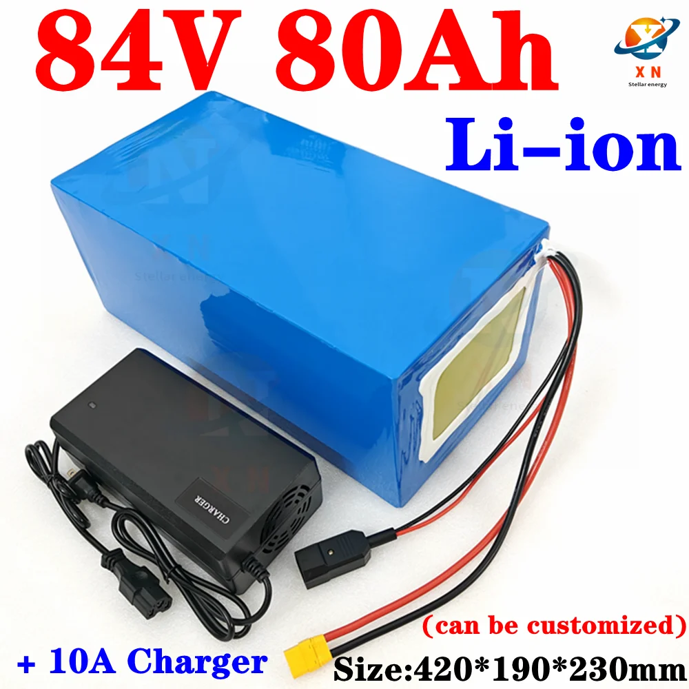 

84v 80Ah lithium ion battery pack lipo battery for 5000w inverter motorhome Floor cleaner golf cart + 10A charger