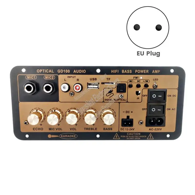 GD100 Bluetooth Amplifier Board With Optical Audio Input Hifi Karaoke Amplifier Home/Car Amplifier Board Durable (EU Plug)-A22R