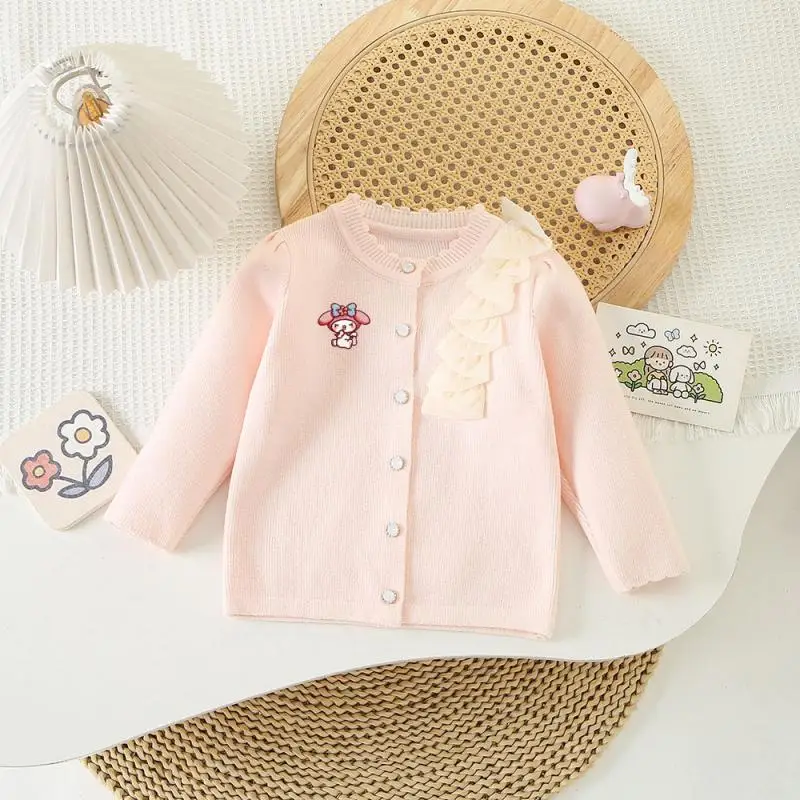 Conjunto de ropa Kawaii Cinnamoroll para niñas, cárdigan de punto para niños, faldas de tutú, Tops dulces de My Melody para niñas, faldas de princesa, otoño