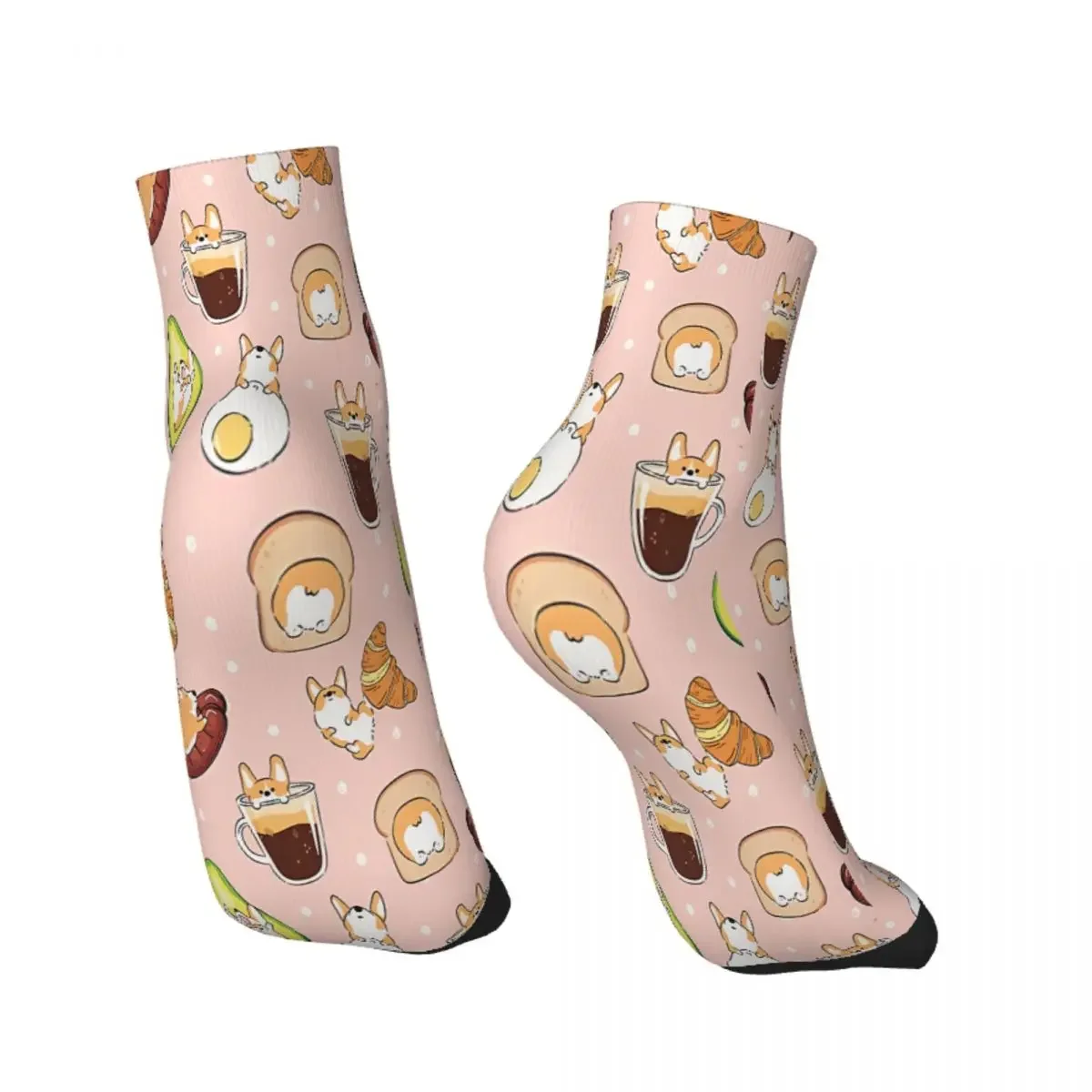 Pink Breakfast Corgi Ankle Socks Male Mens Women Spring Stockings Printed