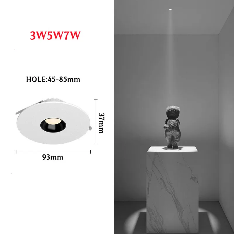 led ultra-thin spot light small Angle 3°8°15° teahouse atmosphere wine cabinet anti-glare downlight, a beam of light museum 3W5W