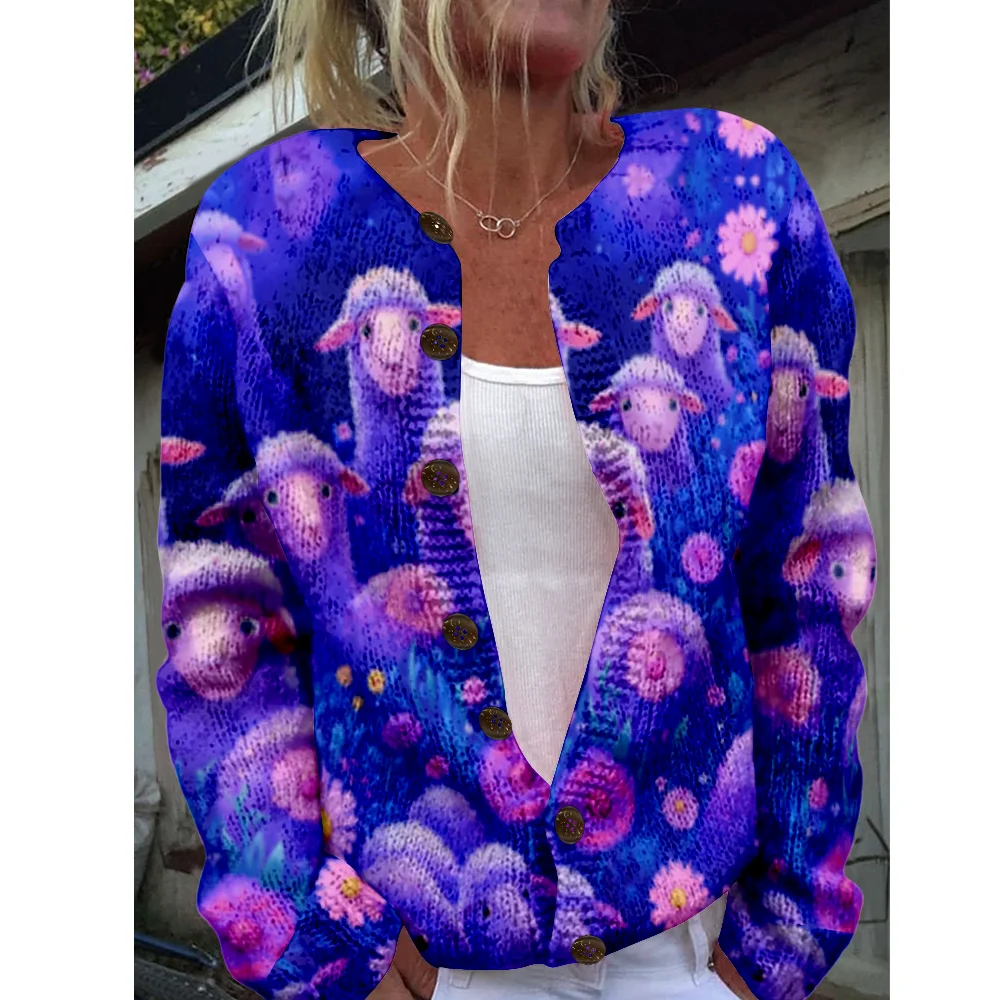 

Осень-зима вязаный милый кардиган с животными винтажная мода повседневный свитер уличная одежда женские свитера вязаный топ джемперы модные