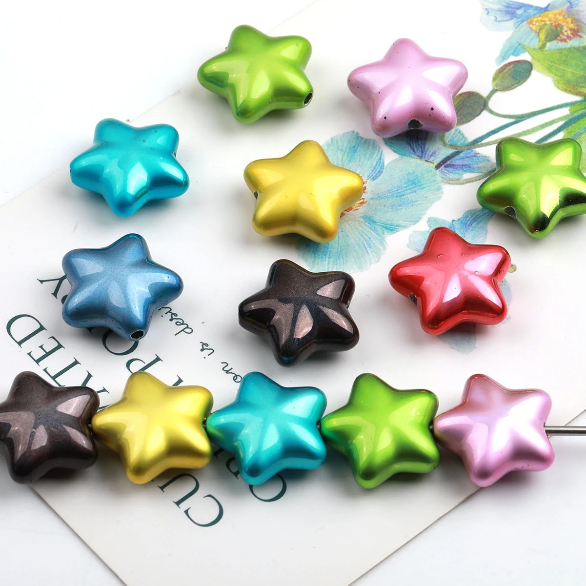 16/32pcs Random Color Metallic Luster Star Acrylic Beads 20mm Loose Spacer Beads For Bracelet Jewelry DIY Craft Making