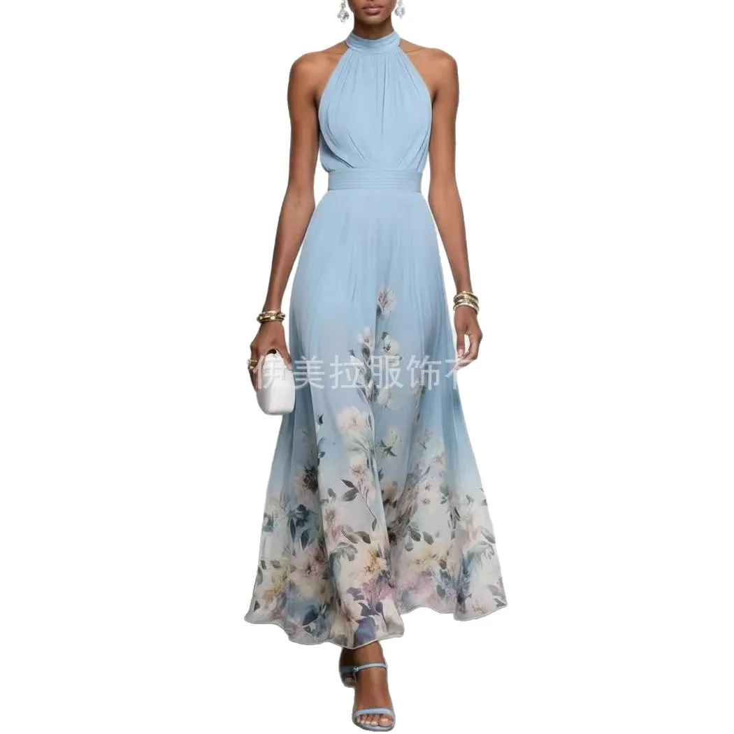2026 Elegant V-neck Waist-cinching Skirt Hemline Polyester Spring Autumn Independent Station Cross-border High Waist Dress - Image 5