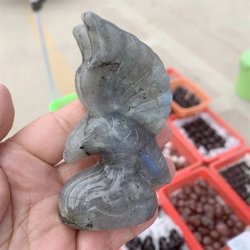 

Natural Labradorite Crystal Eagle Carved Animal Statue Healing Energy Lucky Gem Crafts For Home Room Decoration 1pcs