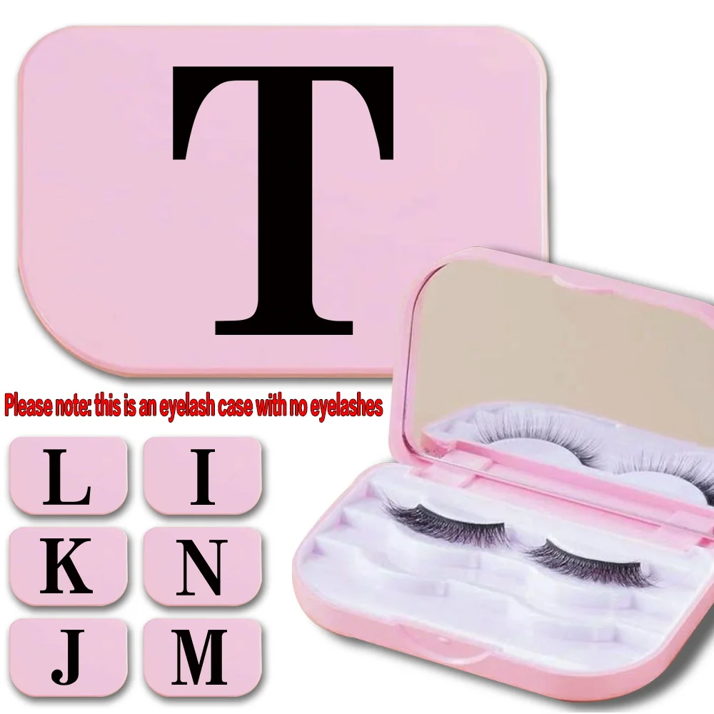 Plastic False Eyelashes Storage Box Waterproof Lashes Container Box With Mirror Fake Eye Lash Organizer Black Letter Pattern