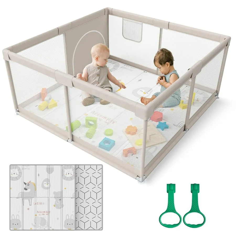 Box per bambini con tappetino Box da 47x47 pollici per neonati e bambini piccoli Penne da gioco per bambini piccoli Cortile da gioco per neonati con 47 tappetini da gioco Pla
