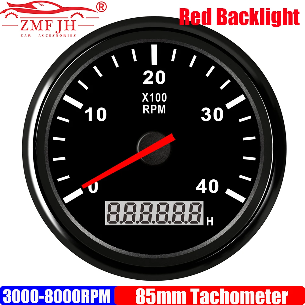 

ZMFJH Автоматический морской тахометр 85 мм, измеритель оборотов в минуту, счетчик 3K~8K REV, ЖК-дисплей, счетчик часов с красной подсветкой, 4000 об/мин, тахометр 12 В 24 В