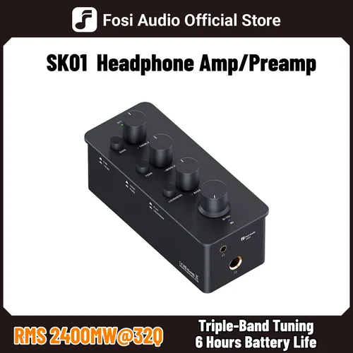 Fosi Audio SK01 Amplificador y preamplificador de auriculares 2 en 1 para auriculares, amplificador de potencia, altavoces activos