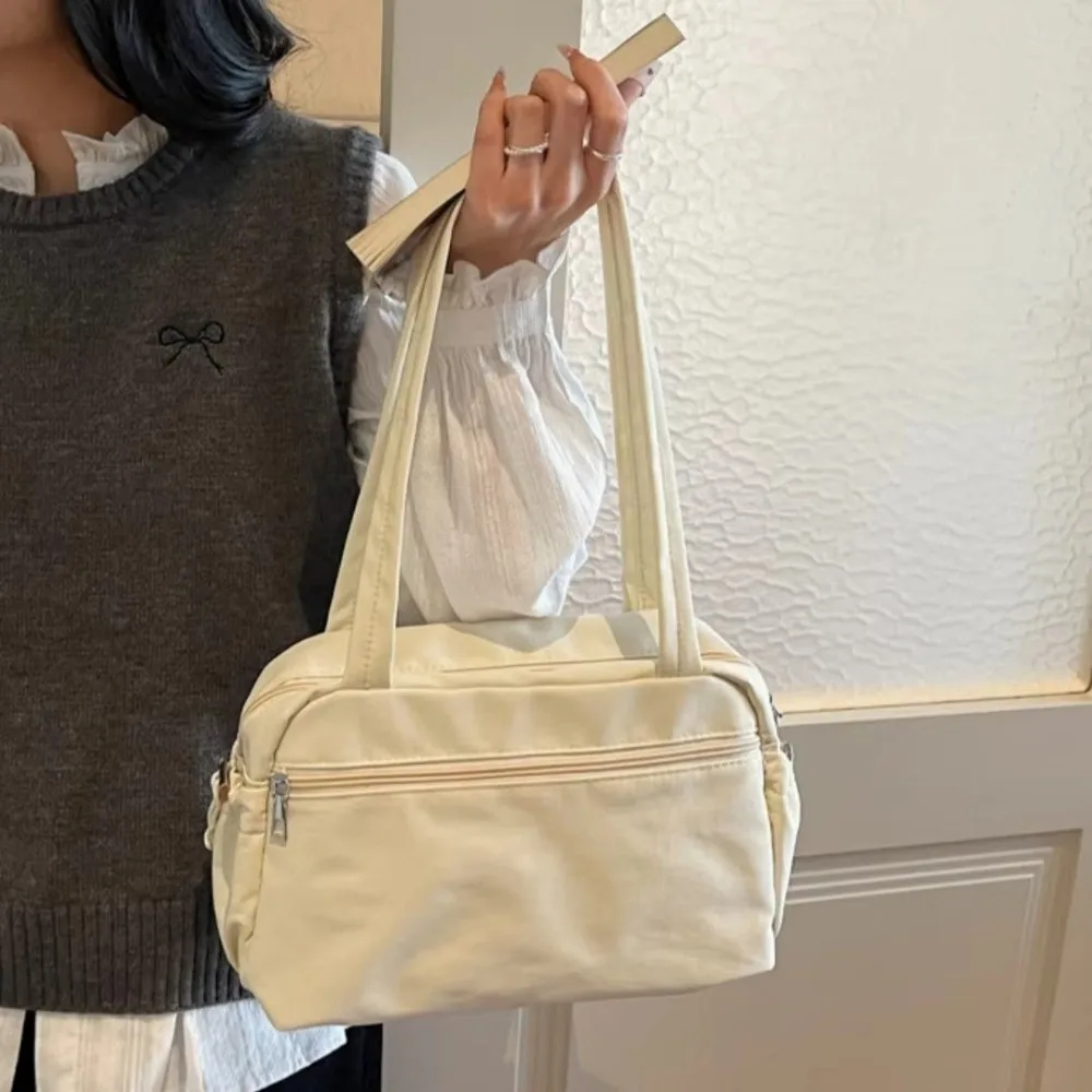 Retro Solid Color Shoulder Bag Nylon Lightweight Tote Bags Large Capacity Handbag Women