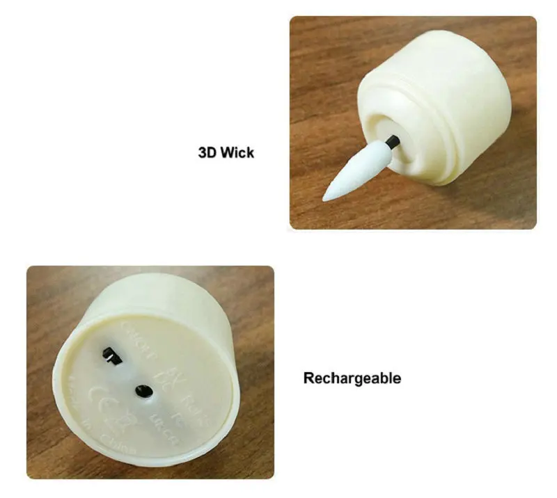 ثلاثية الأبعاد الفتيل LED الشاي ضوء قابلة للشحن التحكم عن بعد ث/المؤقت الخفقان الدافئة الأبيض عديمة اللهب الشموع ث/محطة شحن كابل يو اس بي