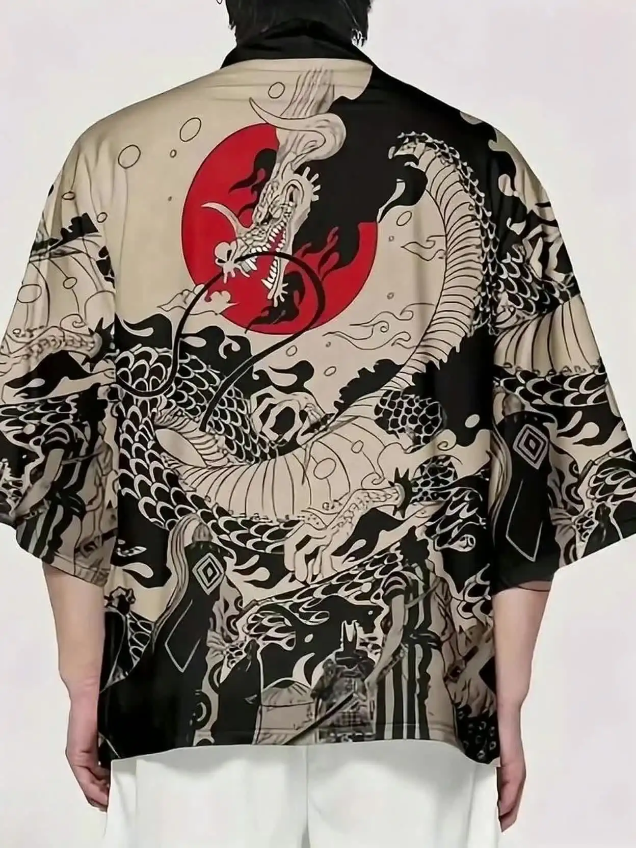 Summer Japanese Style Anime Dragon Print Cosplay Haori Yukata Top Adult Traditional Samurai Loose Kimono Cardigan for Men Women