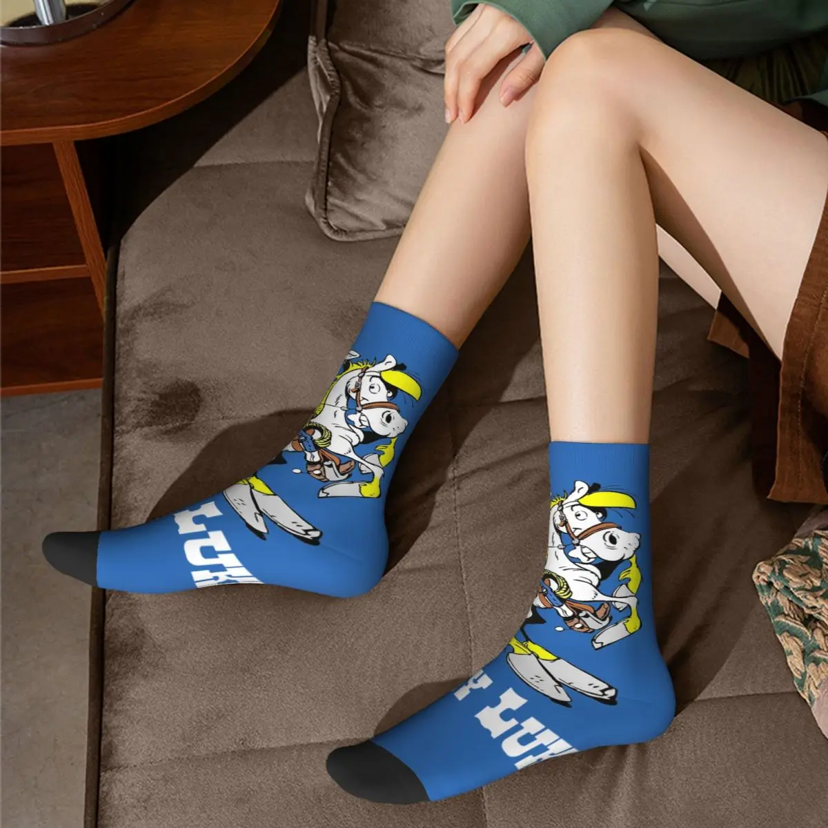 Happy Funny Men's Socks Crazy Lucky Luke Riding On Jolly Jumper Sock Graphic Women Socks Spring Summer Autumn Winter