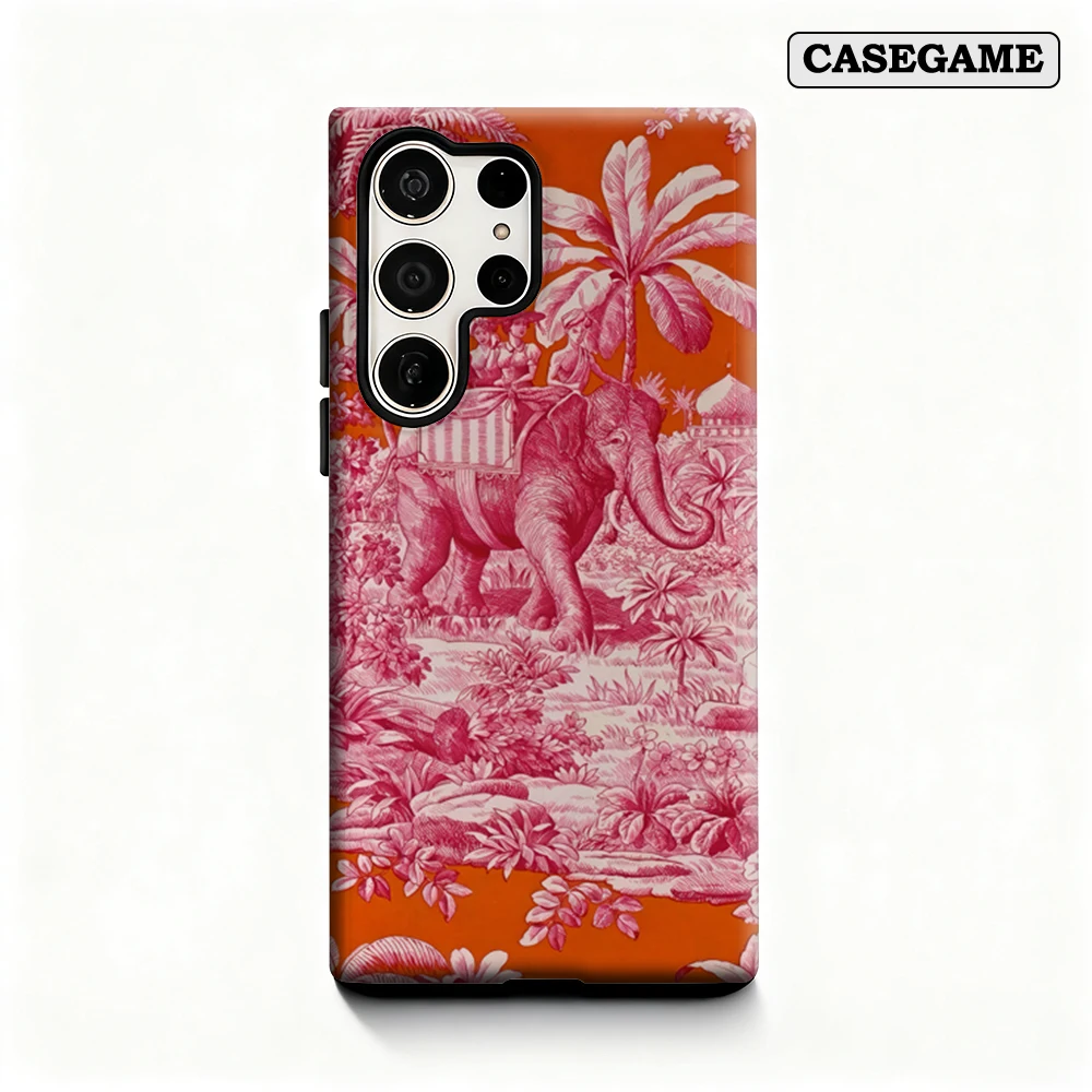 Tropical Elephant Journey Phone Case for Samsung Galaxy S25 Ultra S24 S23 Ultra Plus Shockproof Double Layer Back Cover