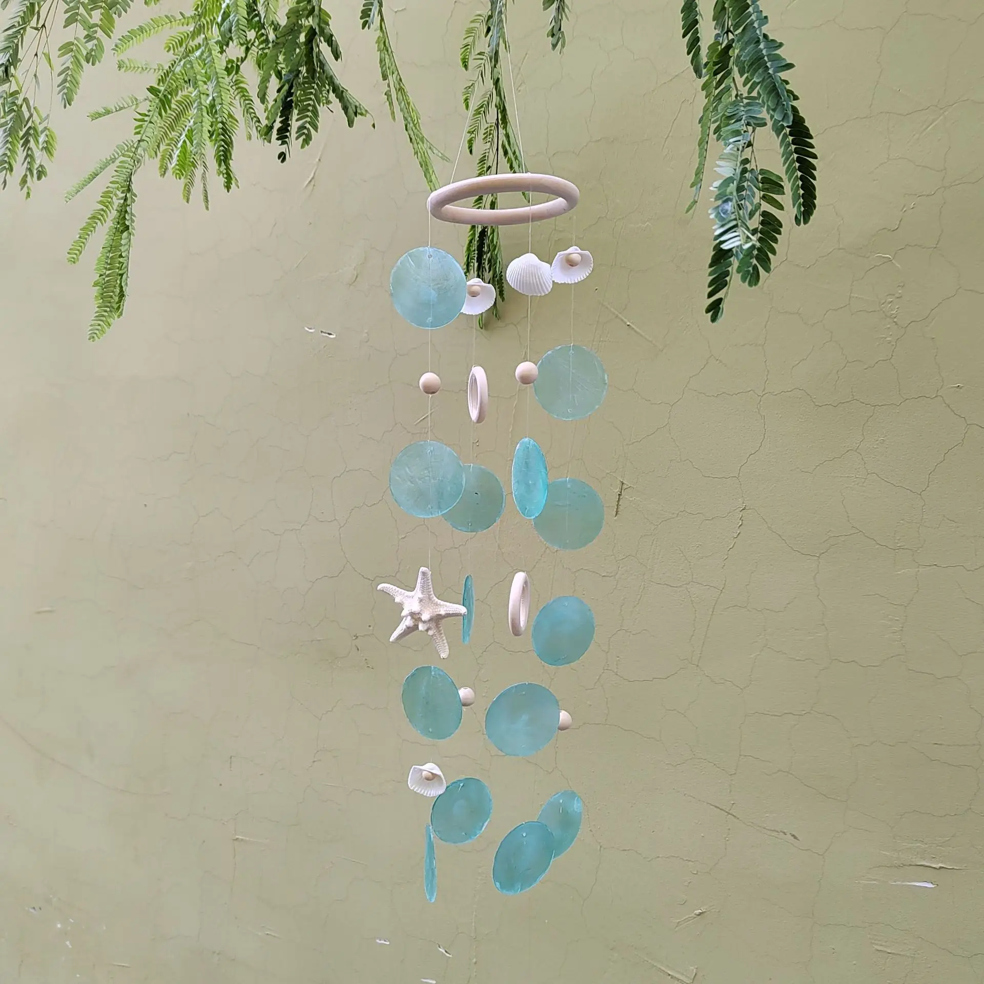 Sea Star Shell Mirror Shell Wind Chime Art Ins Wooden Shell Wind Chime Home Window Sill Entrance Seaside Homestay