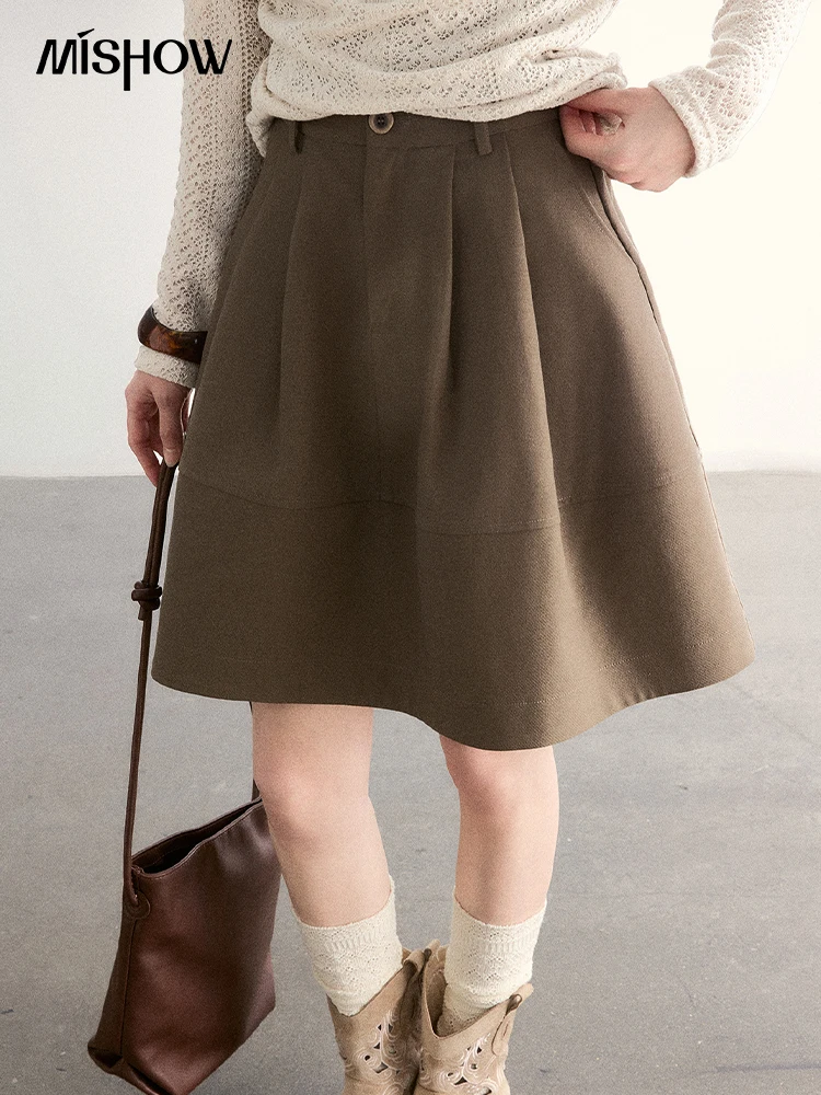 

MISHOW Women's A-line Flower Bud Mini Skirt 2026 Spring High Waist Pleated Casual Short Skirt with Slanted Pockets MXF108B0767