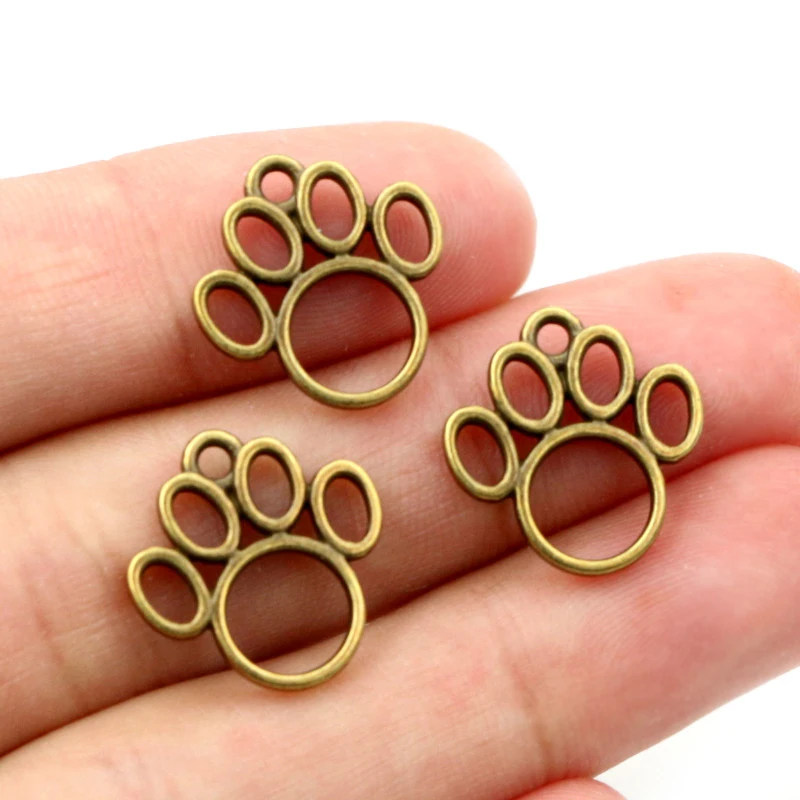 40pcs 17x16mm Bronze Antique Silver Plated Cat/Dog Footprint Handmade Charms Pendant DIY Jewelry Findings for bracelet necklace