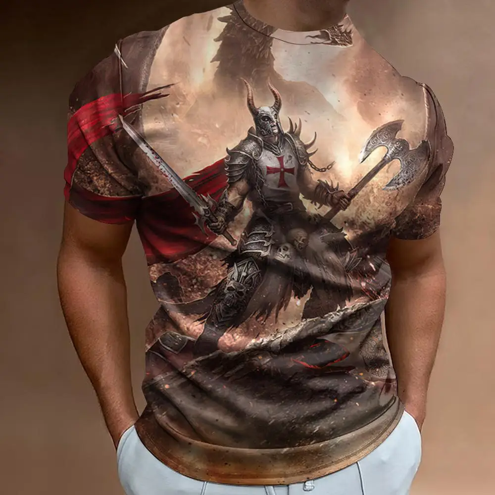 Retro Men's T-Shirt 3d Crusades Printed T-Shirt For Men Fashion Men Clothing Quick Dry Sports Shirt Oversized Short Sleeved Tees