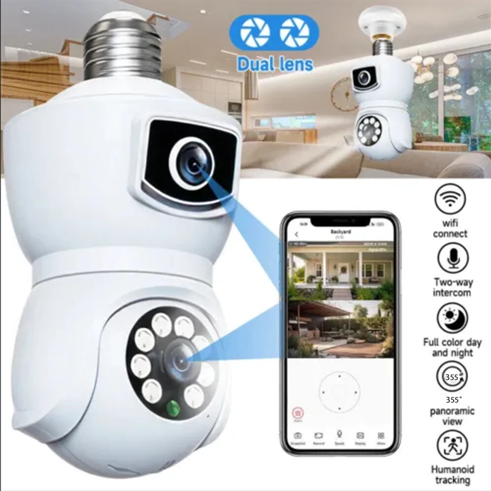8MP 4K Wifi Bulb Camera 1080P HD Two Way Audio Security Camera Automatic Tracking Color Night Vision WiFi  Surveillance  Cam