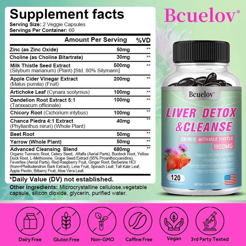 Fatty Liver Cleanse & Liver Detox Supplement - 28-in-1 for Men & Women To Support Liver Health & Boost Digestive Enzymes