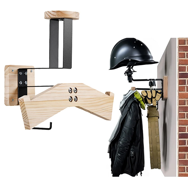 Helm Rek Wandmontage Motorfiets Helm Houder Houten Fietshelm Display Hanger Met Haken All-In-One Helm Sleutelrek