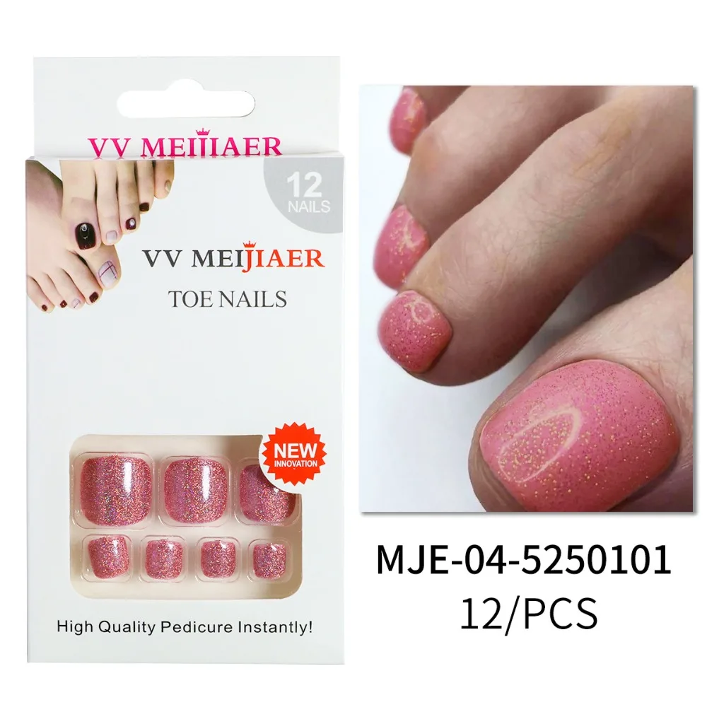 Fashion Wearable Manicure Fake Toenails Faux Fingernails Short Length Foot Nail Tips Square Head Full Cover Press on Nails Girl