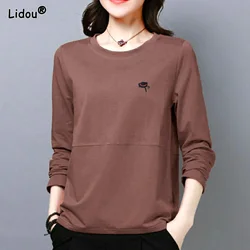 Spring Summer Top 2022 casual Women 's Clothing T - shirt Round neck Solid Women' s embroidery Comfortable, simple and capable Office Lady