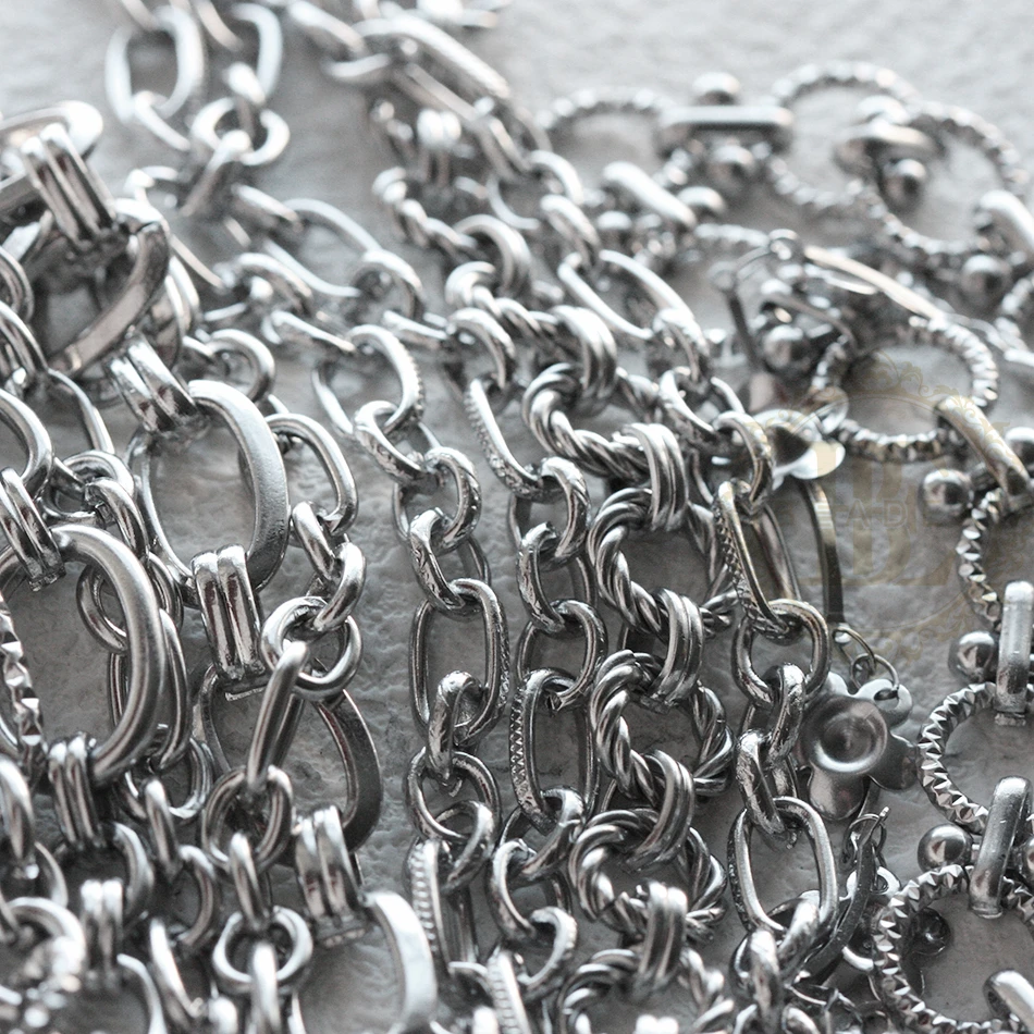 One Meter (3.28 Feet) Stainless Steel Chain-Cable-Rectangle-Textured Ring-Flower-Unfinished (4872C)