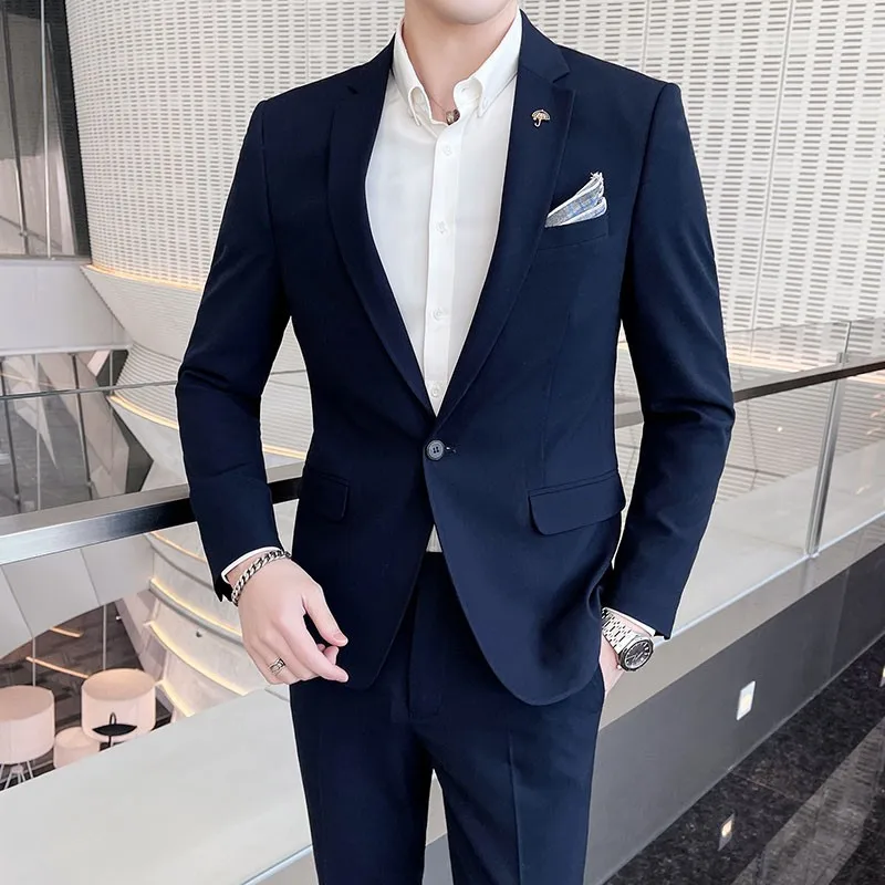 

T302 Men's groom wedding dress Korean style slim host suit two-piece casual business formal wear trend