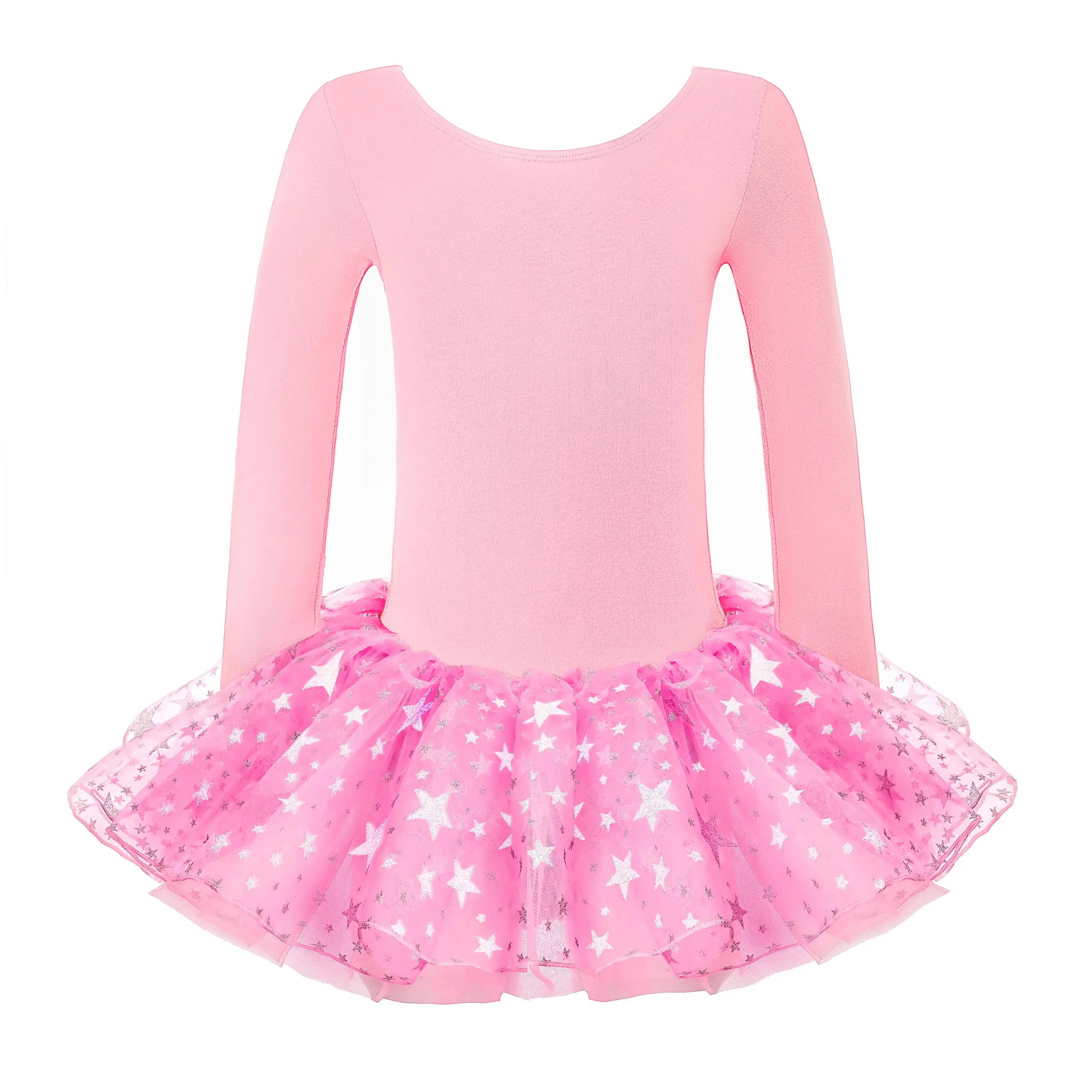 Leotardos de Ballet de manga larga para niñas, falda de baile tutú para niños pequeños, trajes de bailarina de tul con patrón de estrellas