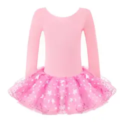 Girls Long Sleeve Ballet Leotards Toddler Tutu Dance skirt  Kids Star pattern Tulle Ballerina Outfits