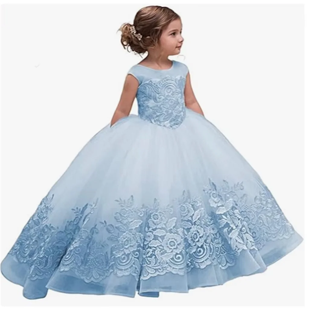 Flower Girls Dresses Tulle Princess Wedding Pageant Ball Gown with Bow-Knot First Communion Dress