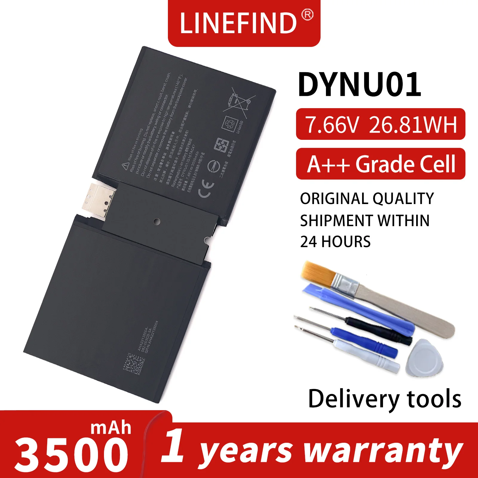 

LINEFIND DYNU01 G16TA047H Laptop Battery for Microsoft Surface Go 2 1901/1926 1927 7.66V 3500mAh 26.81Wh