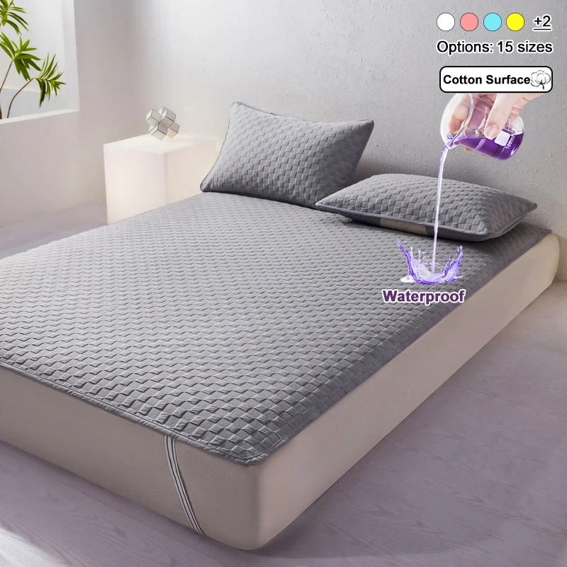 Waterproof Mattress Pad Cover with 4 Corner Elastic Straps, Soft Knit Cotton Top Mattress Protector, Breathable Bed Cover