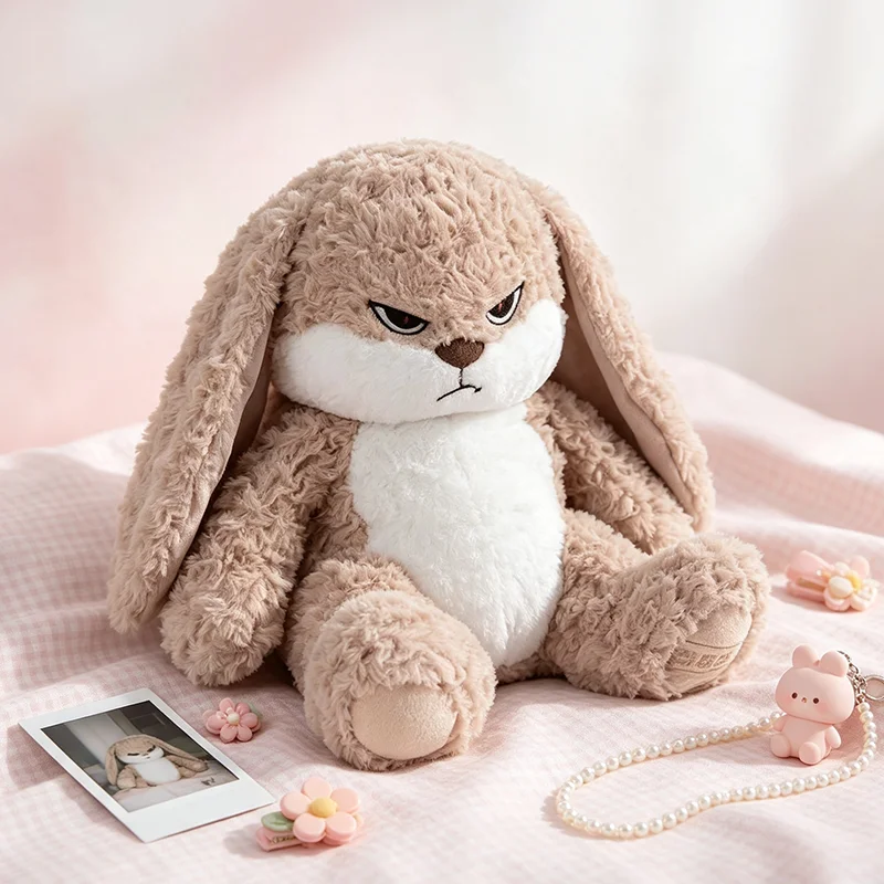 35cm Angry Long Ears Bunny Plush Toy Soft Stuffed Rabbit Hugging Pillow Sofa Bedroom Home Ornament Girlfriend Holiday Gifts