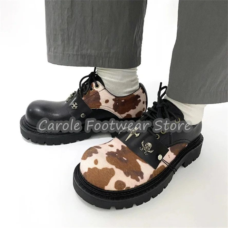 Gothic Style Skull Decor Mixed Color Men Derby Shoes Chunky Bottom Heigh Increasing Lace-Up Loafers Male Outside Dress Oxfords view 2
