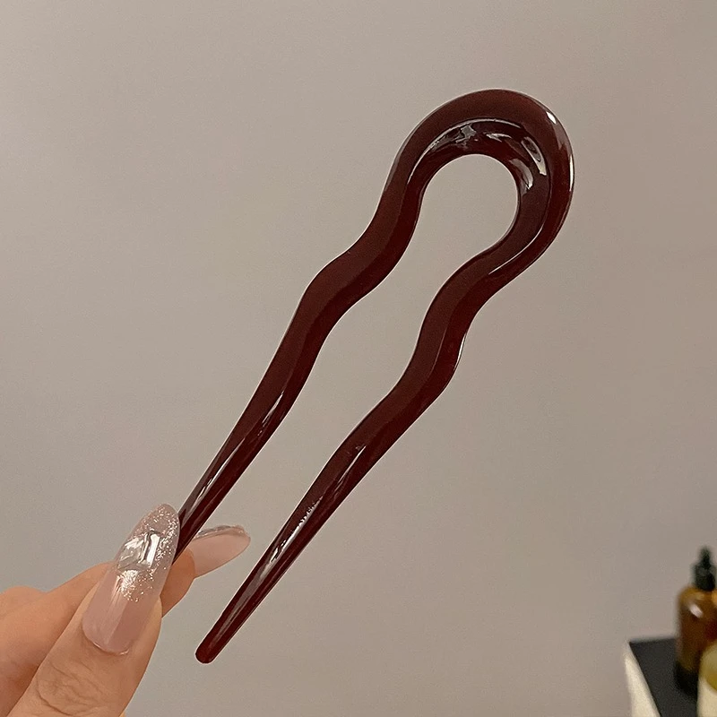 U자형 헤어 포크 패션 토터스쉘 아세테이트 헤어핀 기하학적 디자인 헤어 액세서리 여성 소녀용 신상 헤어 액세서리