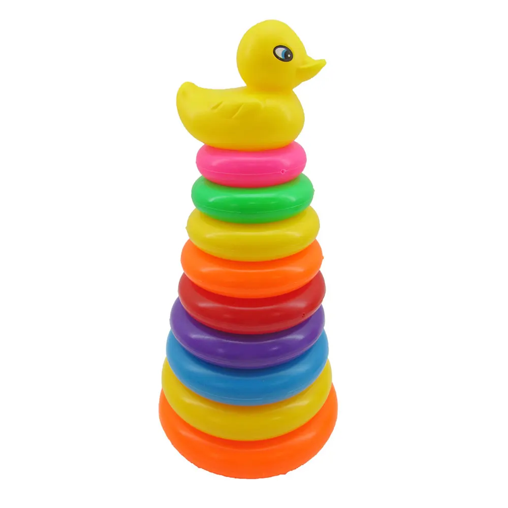 Tour de petit canard jaune arc-en-ciel pour enfants, cercle empilable, éducation de la petite enfance, anneau de puzzle pour bébé, jouet Montessoris pour enfants