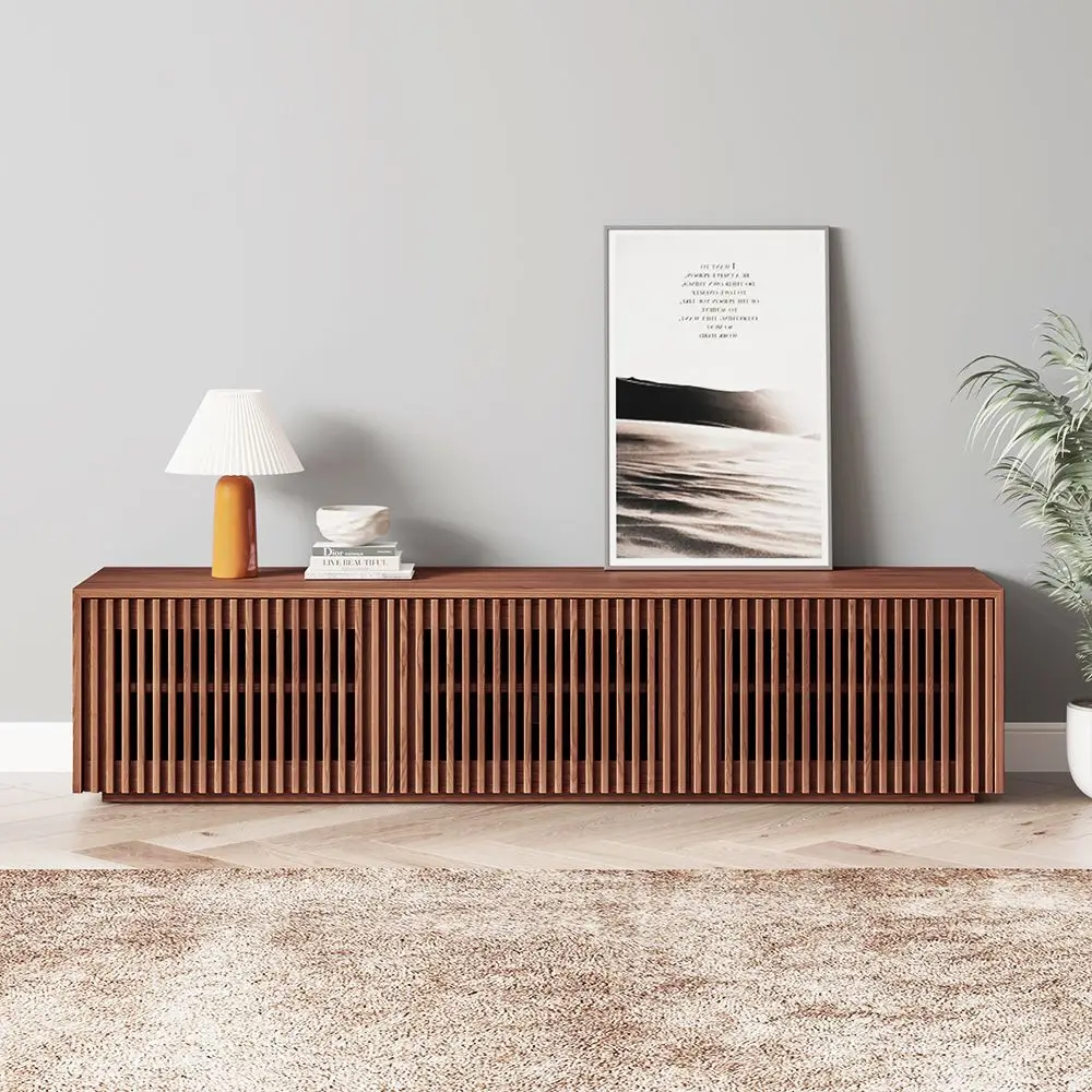 

Hot-selling stylish modern wooden slats living room set - TV cabinet, coffee table