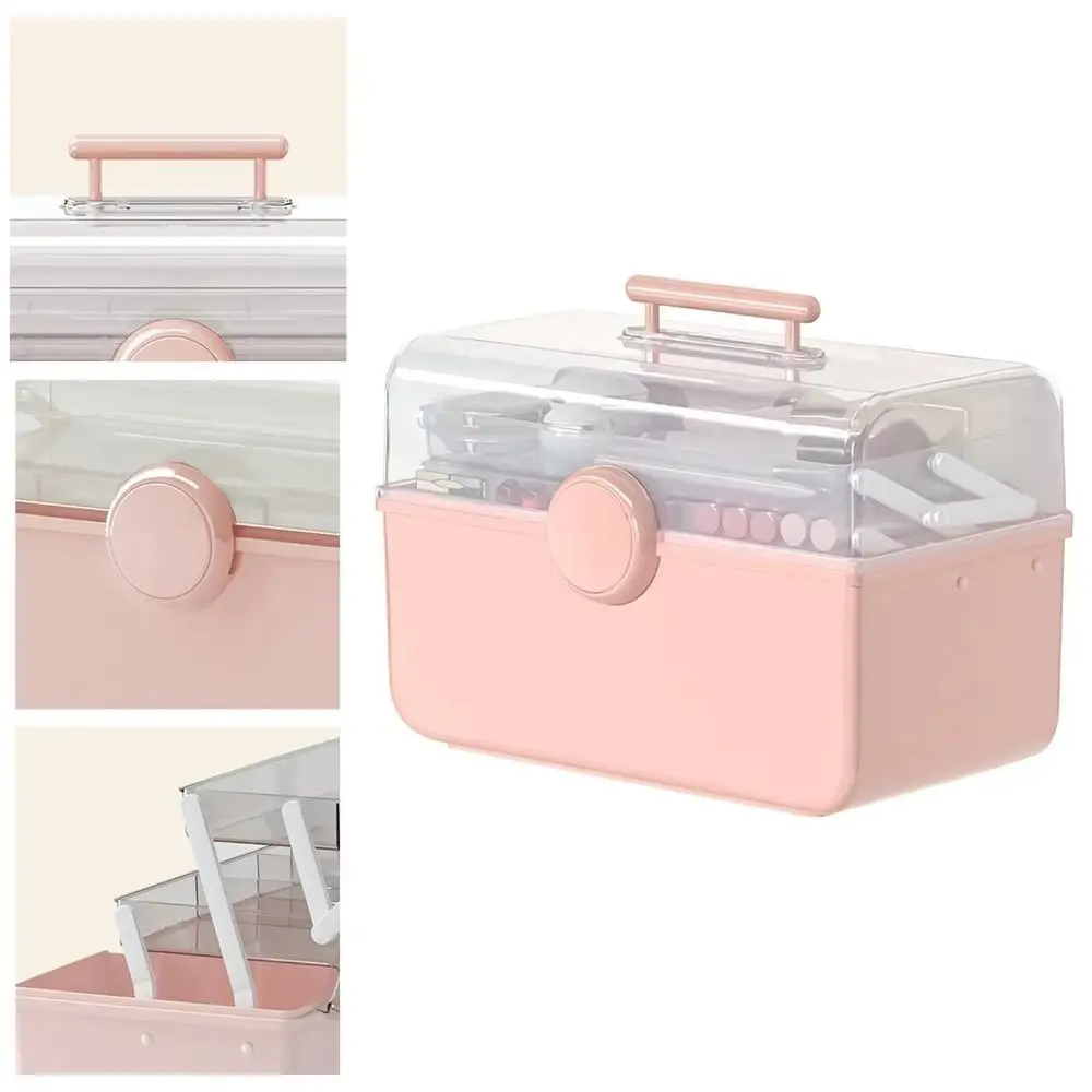 

Multipurpose Cosmetic Storage Box 3-layer Family Container Makeup Organizer with Lock Handheld Medicine Storage Case Sundries