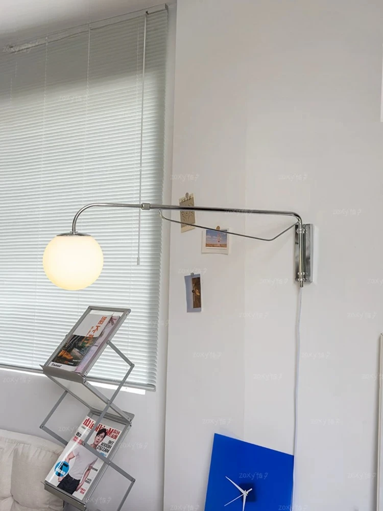 Bauhaus telescopic long arm wall lamp telescopic wiring free rocker arm Nordic bedroom headboard living room wall lamp