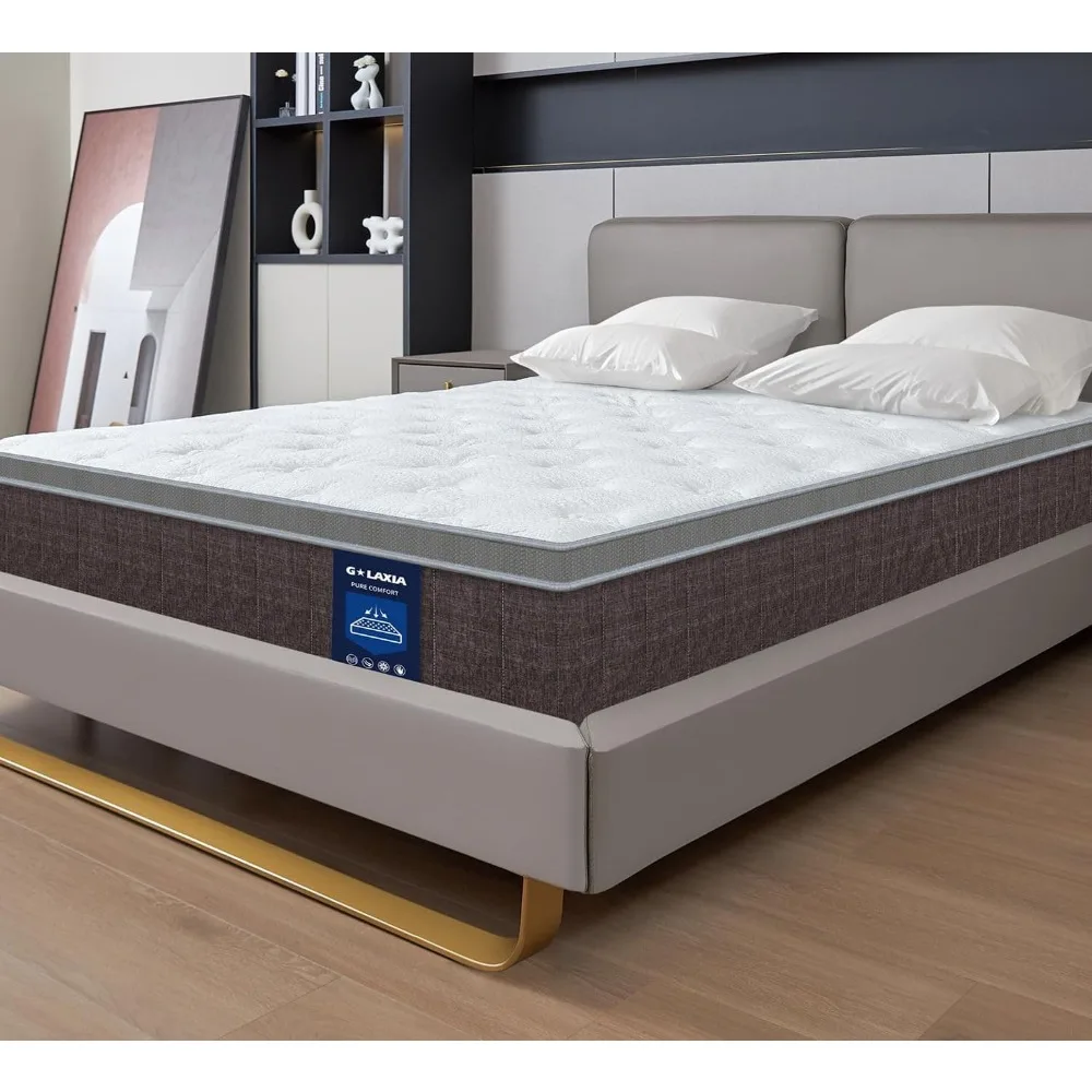 

12 Inch Dark Grey Queen Spring Mattress,Medium Firm with Gel Memory Foam,Individually Pocketed Coil,Fiberglass-Free Fire Retarda