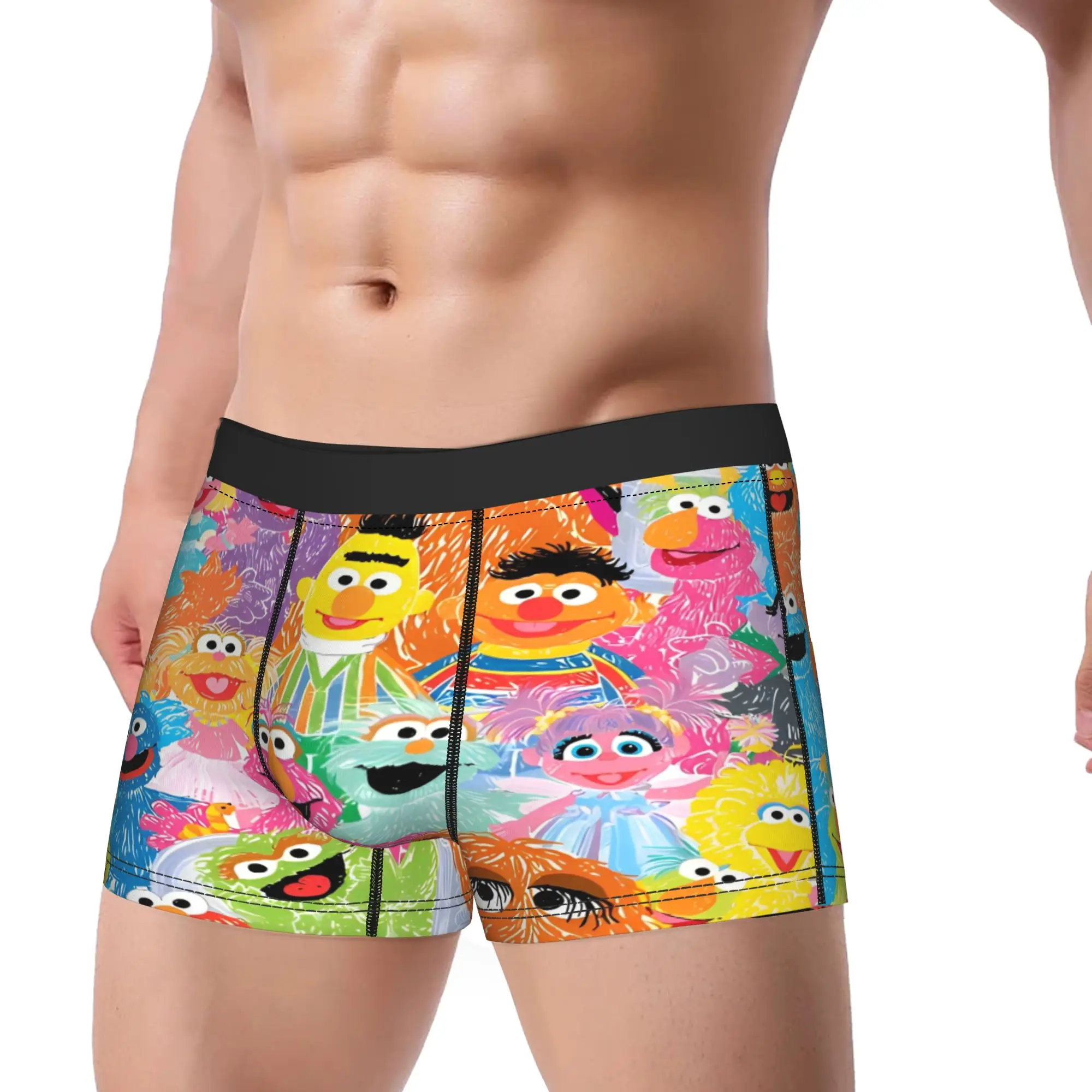 Sesames Streets Underwear  Printing Trunk Hot Sale Men Underpants Breathable Boxer Brief Birthday Gift