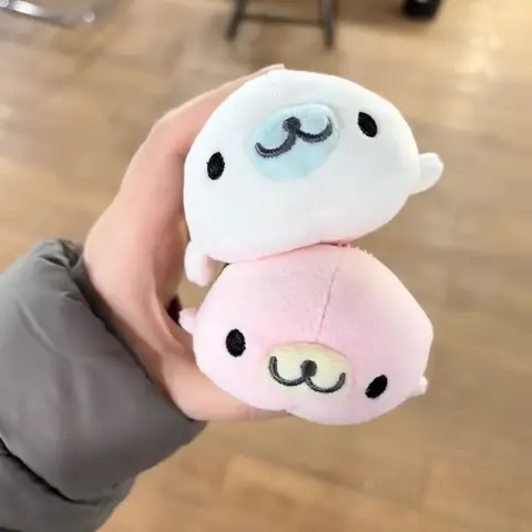Adorable Fluffy Mamegoma Sakuragoma Shirogoma Seal plush Keychain SANX Pink White Seal Doll Girly Plush Backpack bag Hanging