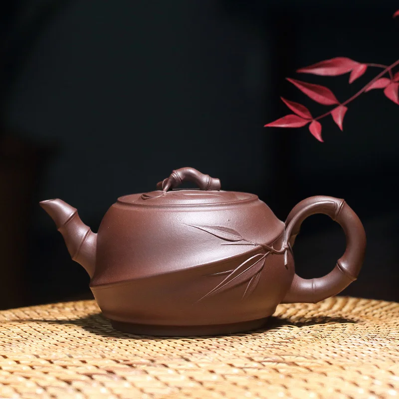 Yi Purple Clay Teapot, Handmade Bamboo Leaf Tea Set, Original Mineral Clay, Large Capacity Household