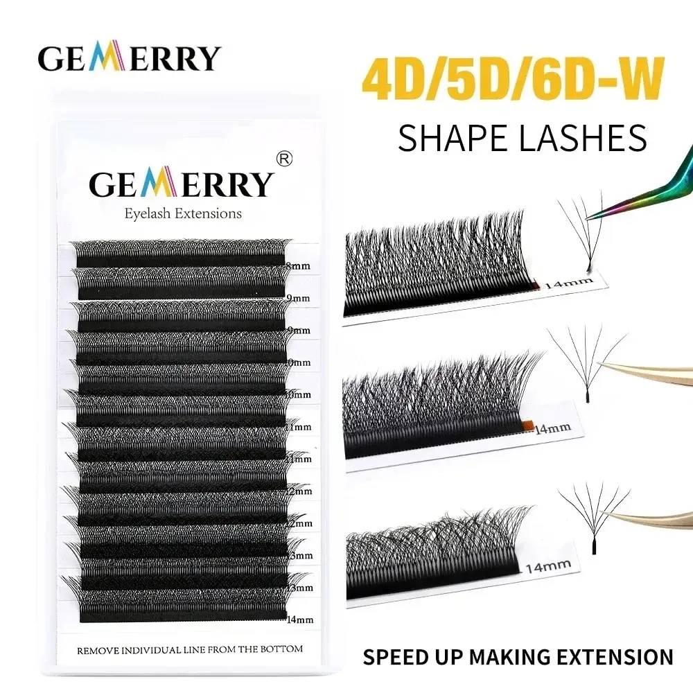 Gemerry 4D/5D/6D W Shape Eyelash Extensions Faux Mink Premade Volume Fans Natural Soft Lashes Automatic Flowering Easy Faning