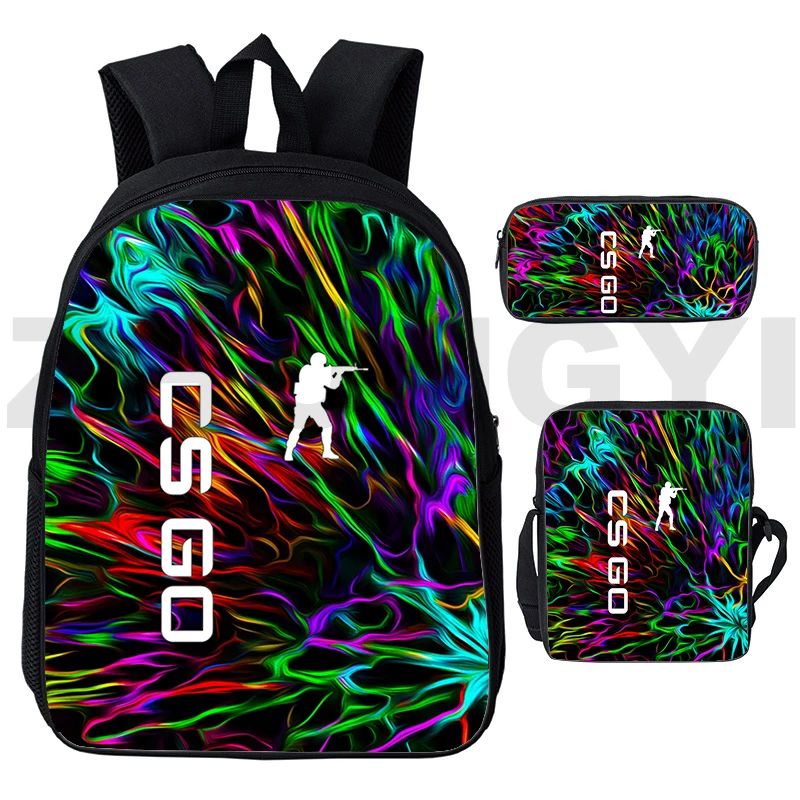 Mochila de lona impermeable con estampado 3D CS GO para niñas, mochila escolar de moda para niñas, bolsa de libros primaria de gran capacidad, bolso para computadora portátil, 3 piezas por juego