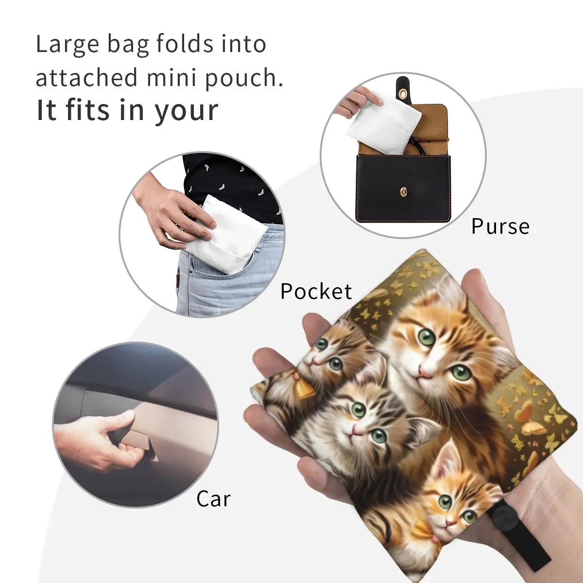 Bolso de compras reutilizable con forma de gato para mujer, bolsa de mano, portátil, bonito, creativo