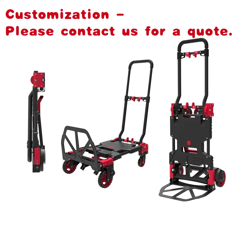 custom.Aluminum Foldable Shopping Cart Four Wheel Wagon Cart 2 in 1 Hand Truck or Platform Hand Trolley