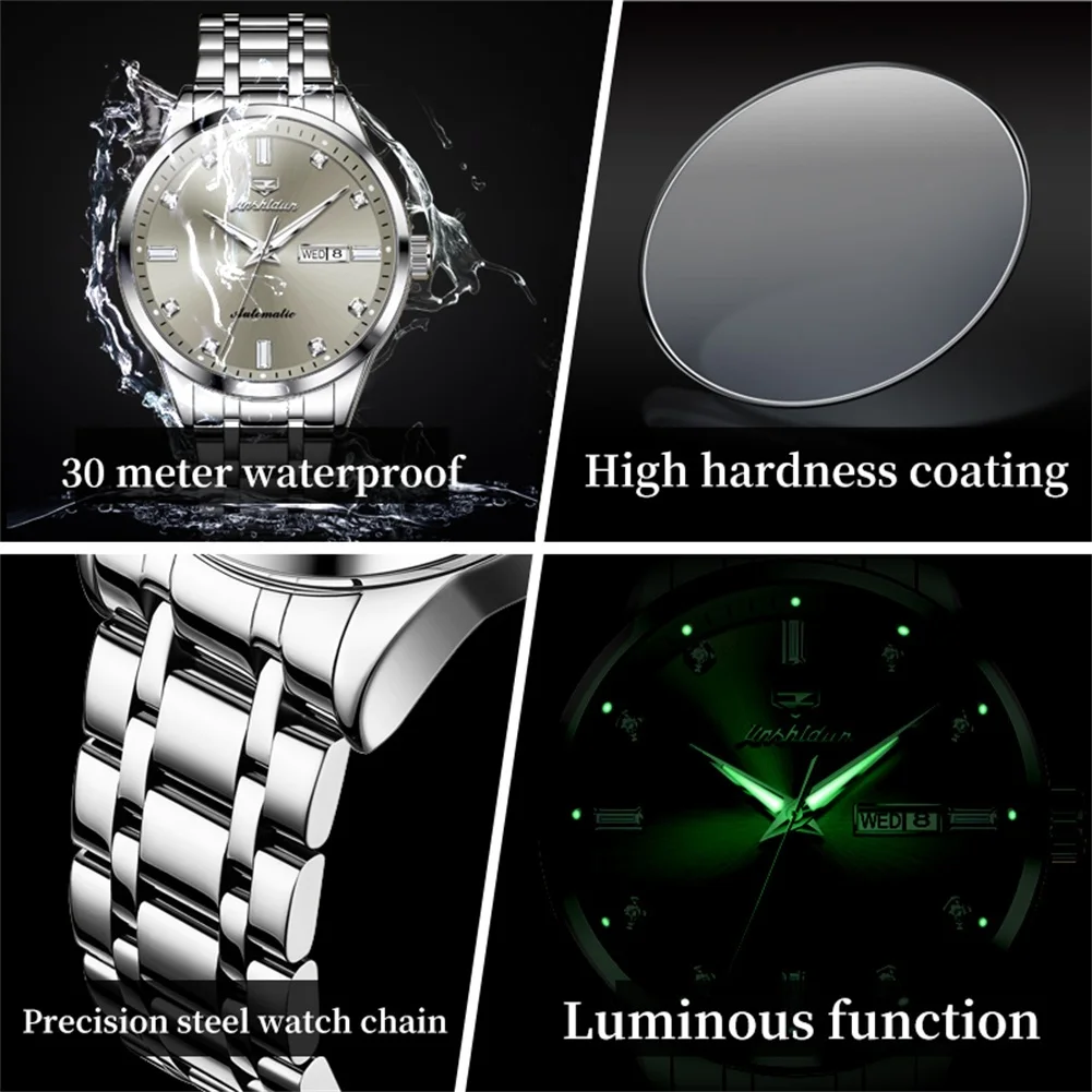 JSDUN Luxury Brand Men Watch High Quality Fashion Automatic Mechanical Watch for Men Stainless Steel Waterproof Wrist Watch Men